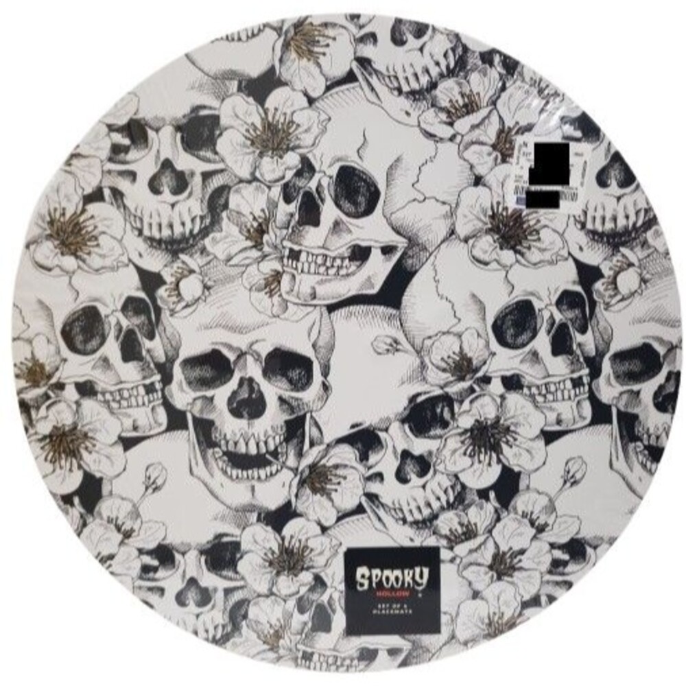 Set of 4 Hard Placemats w/Cork Back (15" Dia.) HALLOWEEN SKULLS, Spooky Hollow